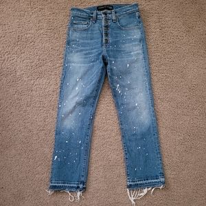 Veronica Beard Ines Paint Splatter Straight-Leg Crop Girlfriend Jeans